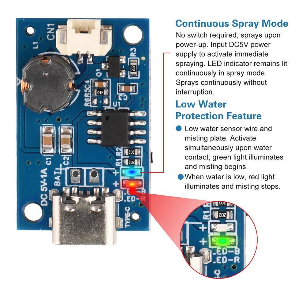 DC 5V Powered Mist Humidifier Module Microporous Atomizing Plate Driver Board DIY Plant Humidifier with Water Shortage Sensor