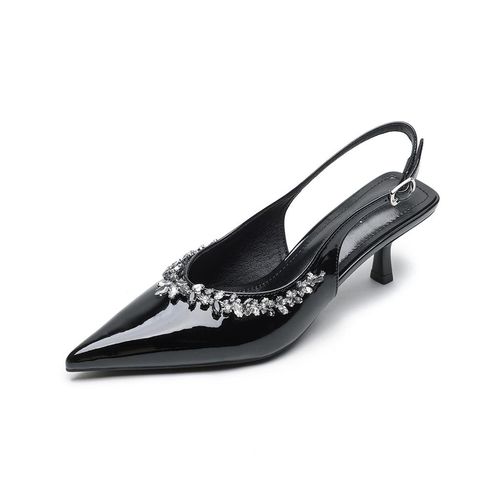 Baotou Rhinestone Sandals Women's Back Empty New Summer Beautiful Fine Heel High Heel Women's Shoes