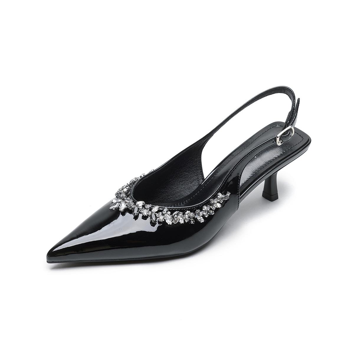 

Босоножки со стразами Баотоу женские с открытой пяткой новые летние красивые на тонком высоком каблуке женская обувь 42 чёрный