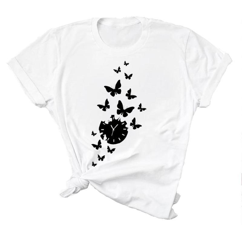 Butterfly Women Printing T-shirt Casual T Tee Vintage 90s Top Fashion Clothes Cartoon Print Lady Female Clothing Graphic Short Sleeve T-shirt