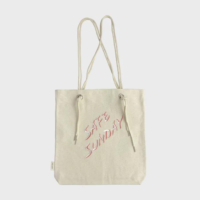 Safe Sunday Embroidered Canvas Tote Bag (Ivory)