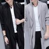 Men Cloak Trench Windbreaker Large Neckline Solid Color Cardigan Slim Mid-length Draping Overcoat Outwear Streetwear