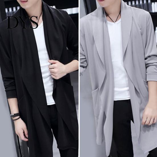 Men Cloak Trench Windbreaker Large Neckline Solid Color Cardigan Slim Mid-length Draping Overcoat Outwear Streetwear