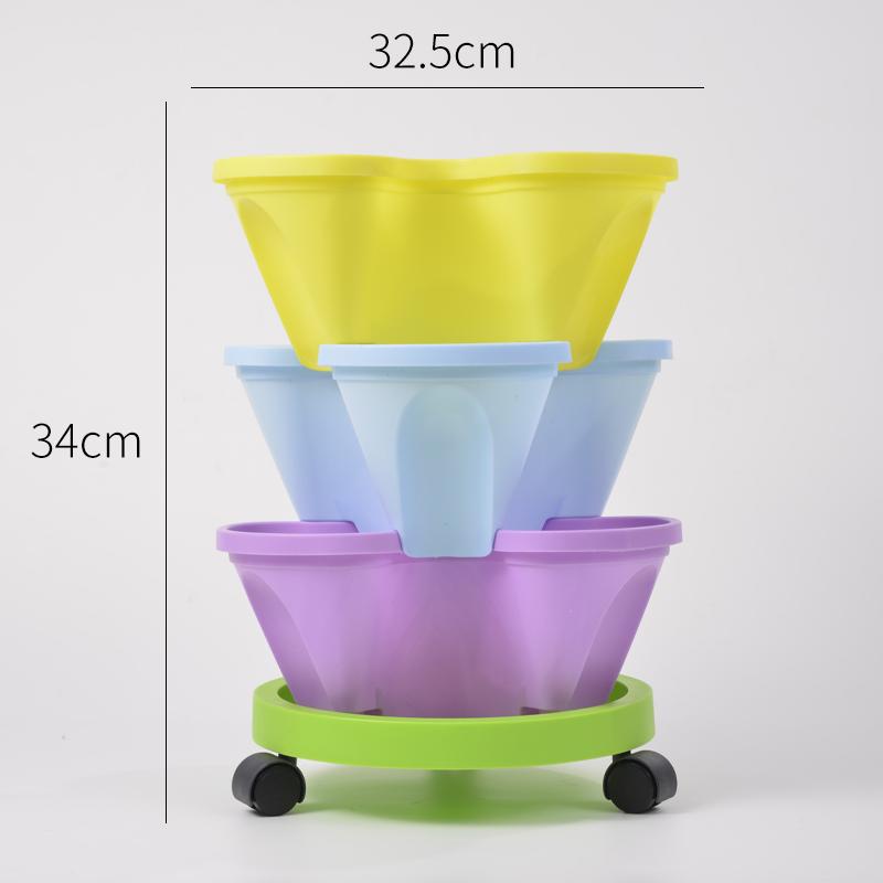 Three Dimensional Multi-layer Flowerpot with Roller Family Balcony Vegetable Fruit Growing Plastics Flower Shaped Flowerpot