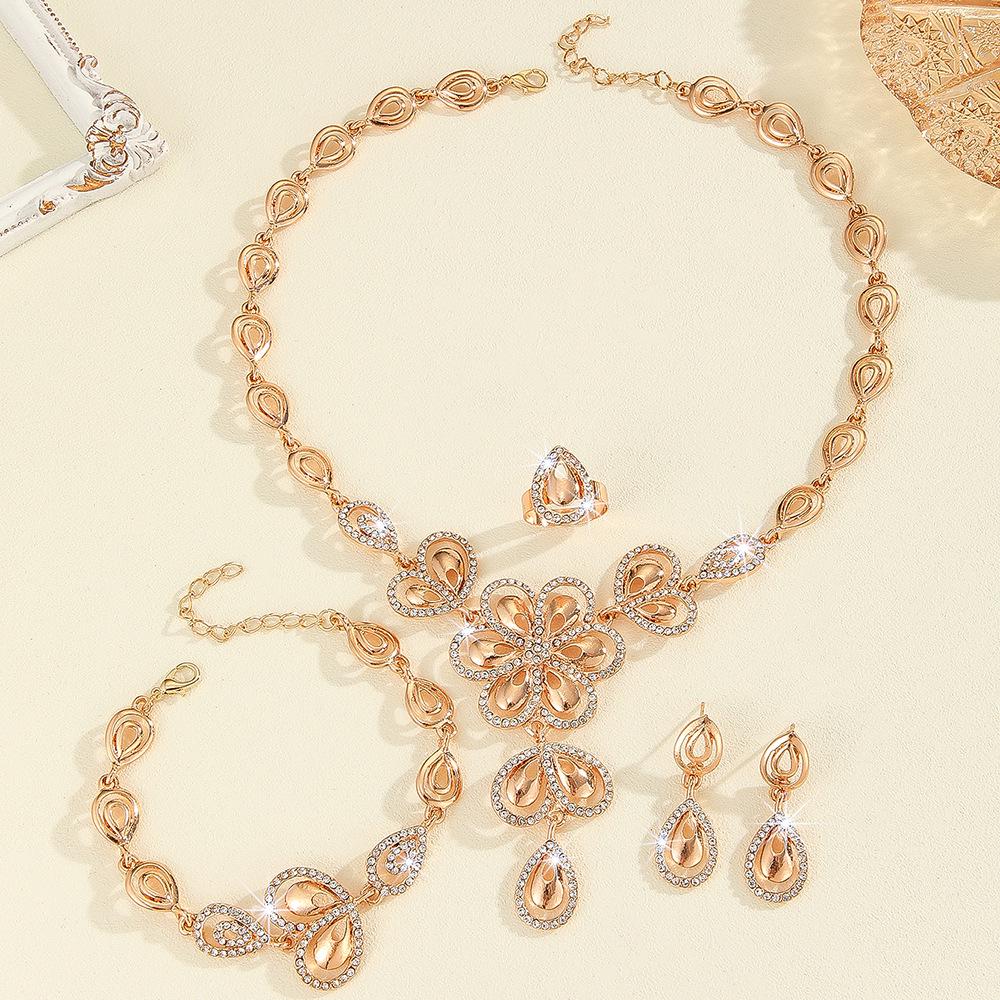 24k Gold-Plated Dubai Jewelry Set: Necklace, Bracelet, Earrings, and Ring for Women