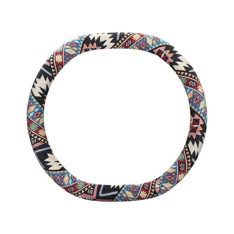 Ethnic Style Cotton and Linen Car Steering Wheel Cover, Universal for All Seasons, Non-Slip Handle Cover, Women's Cartoon Summer Fabric