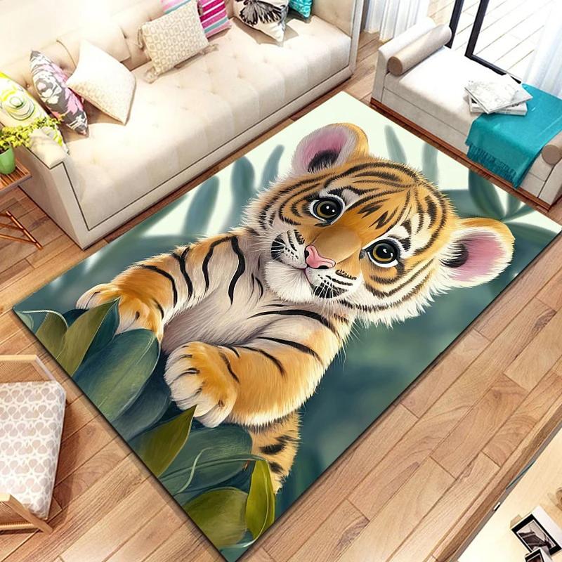 Cute Little Tiger Pattern Rug Wild Animal Carpet for Living Room Bathroom Mat Creative Doormat for Bedroom Home Decor Floor Mat