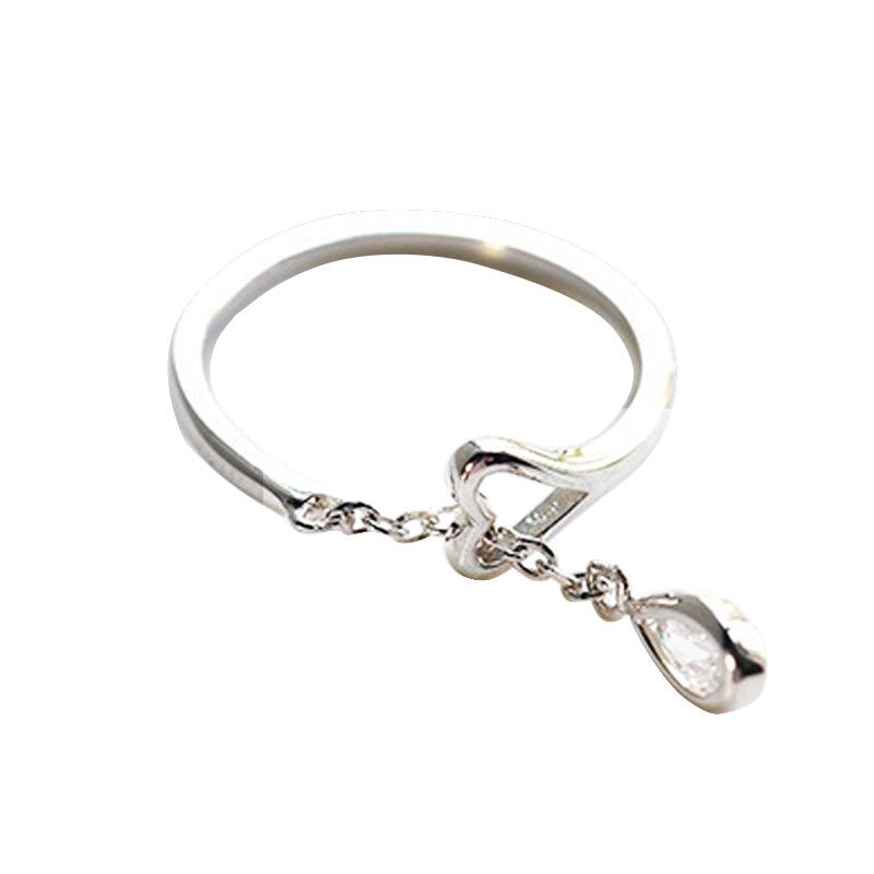 Korean Creative Heart-Shaped Copper Ring with Raindrop Diamond Design