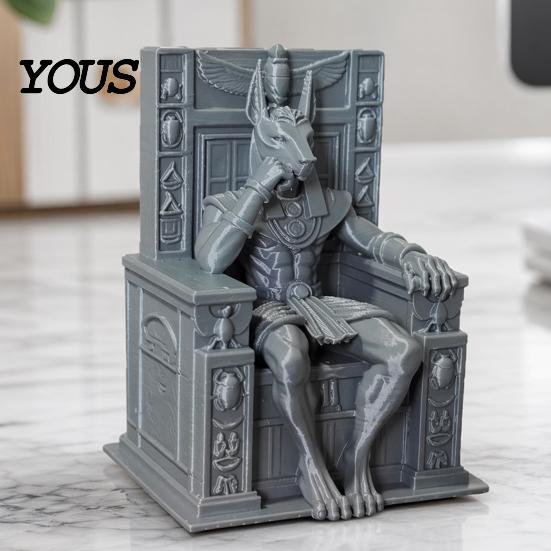 Compact Display Cabinet Decor Anubis Sitting On Throne Statue, Palm-Sized 3D Printed Non-toxic Desk Decoration Mini Ornament, Ancient Egyptian