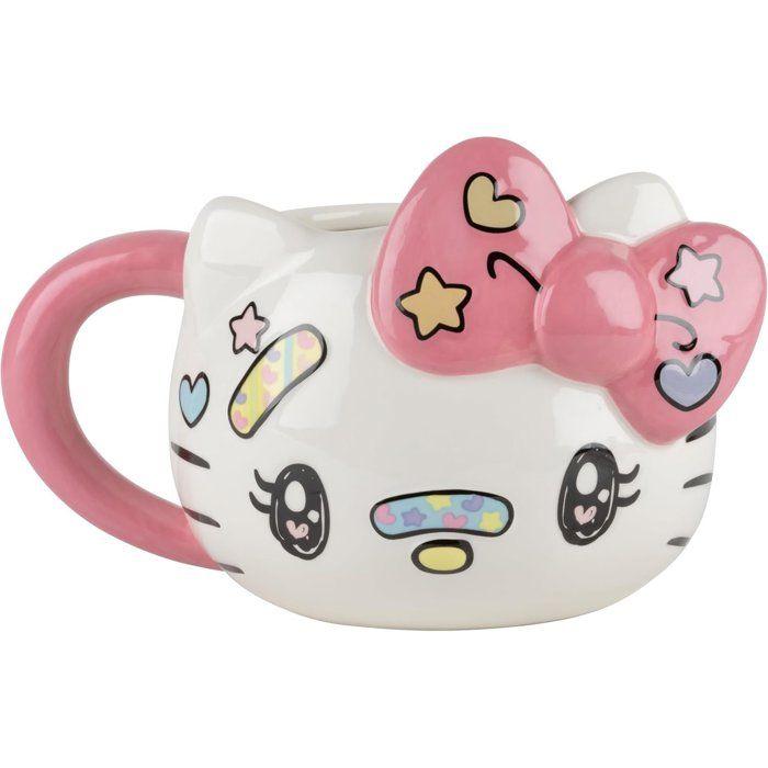 Tasse en céramique - Konix - Hello Kitty - Mug 3D - 500 ml - Motif Kawaii - Blanc et rose