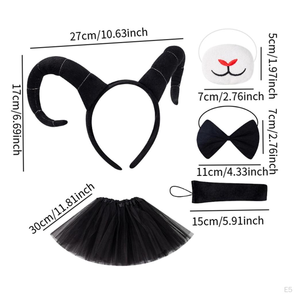 Antelope Horns Headband Animal Costume Bow Tail Skirt for Performance Halloween