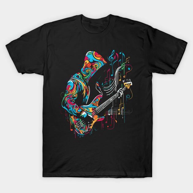 

Men Black Print T-shirt Bass Guitar Player Colorful No-Cut Transfer Paper Print Cotton Tshirt L чорний