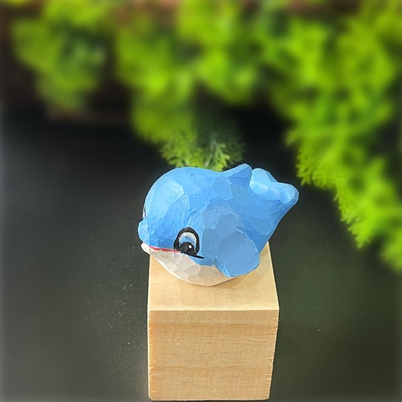 Cute Hand Carved Wooden Dolphin Figurine Small Handmade Animal Art Craft for Bedroom Desktop Home Decor