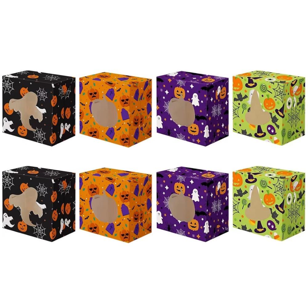 12/24Pcs Paper Halloween Candy Boxes Square Cookies Favor Boxes Halloween Treat Boxes Kids Party