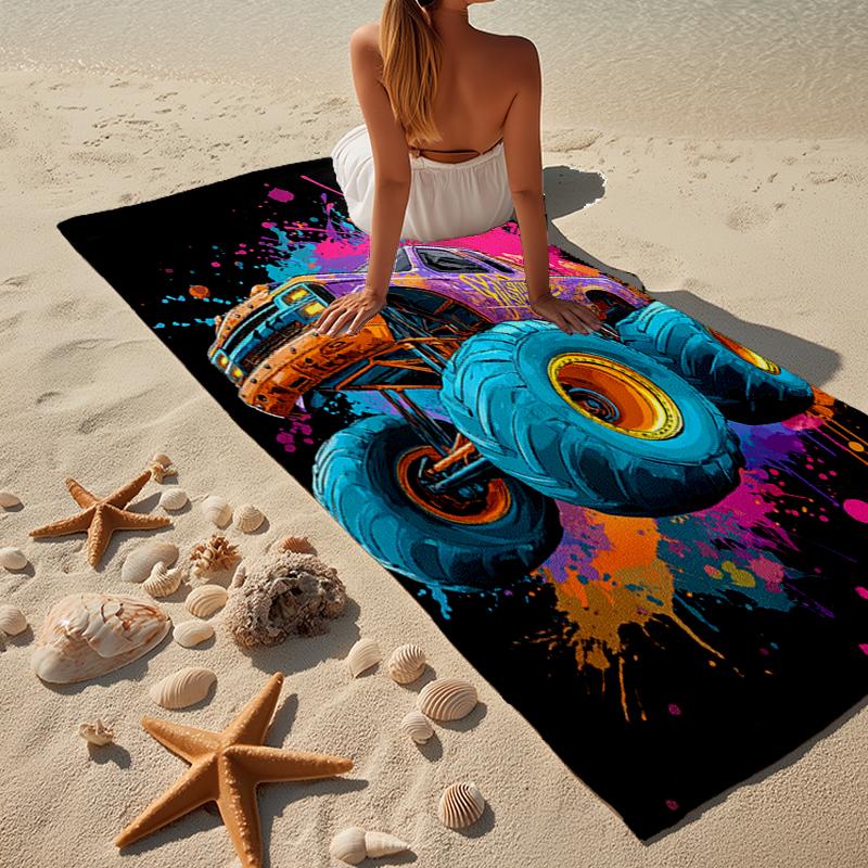 Monster Truck Abenteuer Strandtuch, Super Weiche Mikrofaser, Geschenk für Sie/Ihn, Geburtstag, für Pool, Strand, Reisen, Heimdekoration Fan-Geschenke