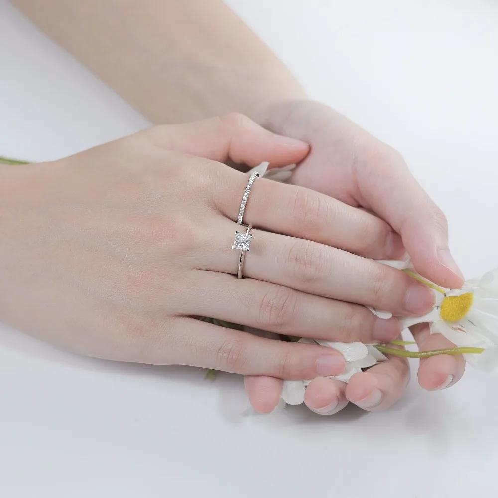 M-JAJA 1CT Princess Cut Moissanite Engagement Ring for Women S925 Silver Gold Plated Diamond Wedding Band Fine Jewelry