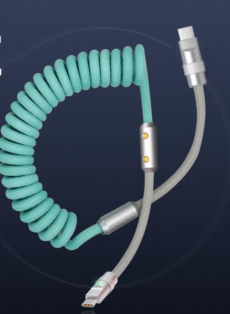 6A Spring Data Cable PD66W Super-fast Charging Dual Type-C Charging Cable for iPhone & Android Accessories