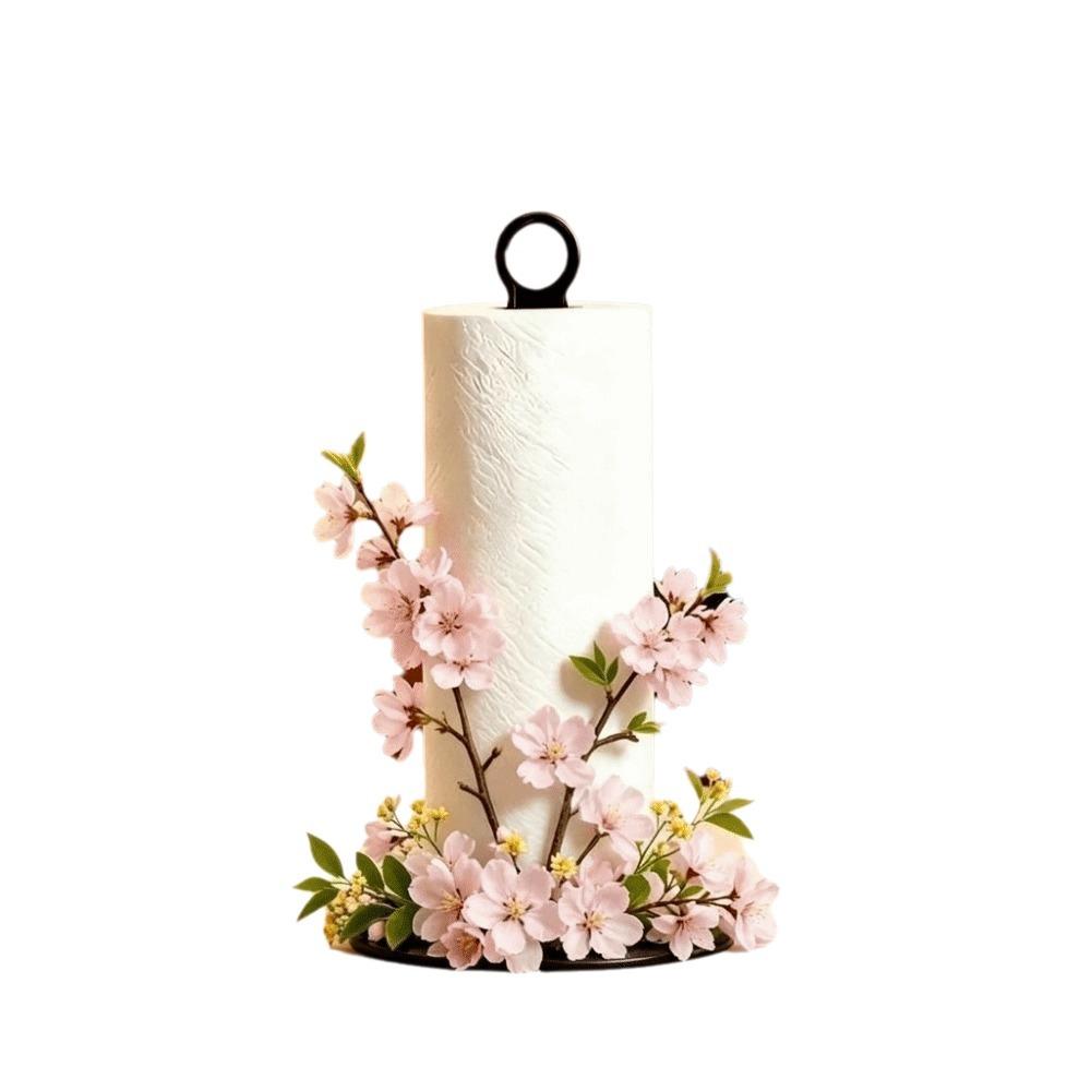 2D Flat Floral Tissue Holder Wooden Base Vertical Napkins Rack Practical Tissue Stand for Kitchen