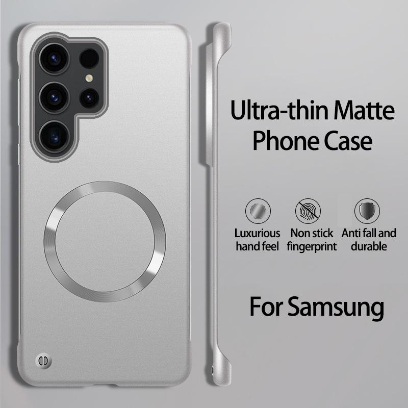 Matte Metallic Painting Frameless PC Hard Phone Case For Samsung Galaxy S25 S24 S23 S22 Plus Ultra Magnetic Wireless Charge Capa