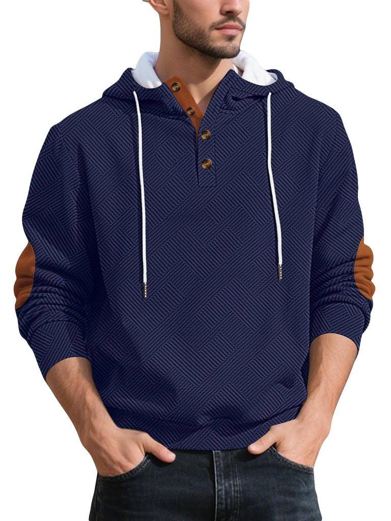 Men's Trendy Loose Hooded Jacquard Sweatshirt - Casual Long Sleeve Fashion Sportswear