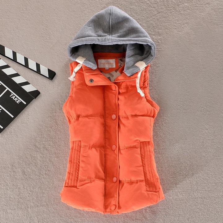 Dames Herfst en Winter Kort Warm Vest met Capuchon Plus Size Opstaande Kraag Slim Zakjas