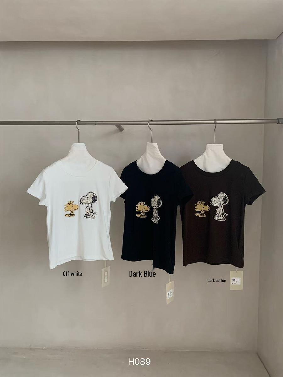 Sunai Korean Style 2026 Versatile Loose-Fit Round Neck Printed T-shirt One Size темный кофе