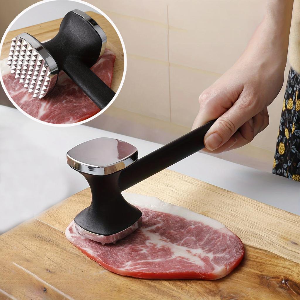 2pcs Stainless Steel Heavy Duty Meat Tenderizer Hammer with Non-Slip Rubber Grip - Effortless Pounding, Tenderizing for Kitchen