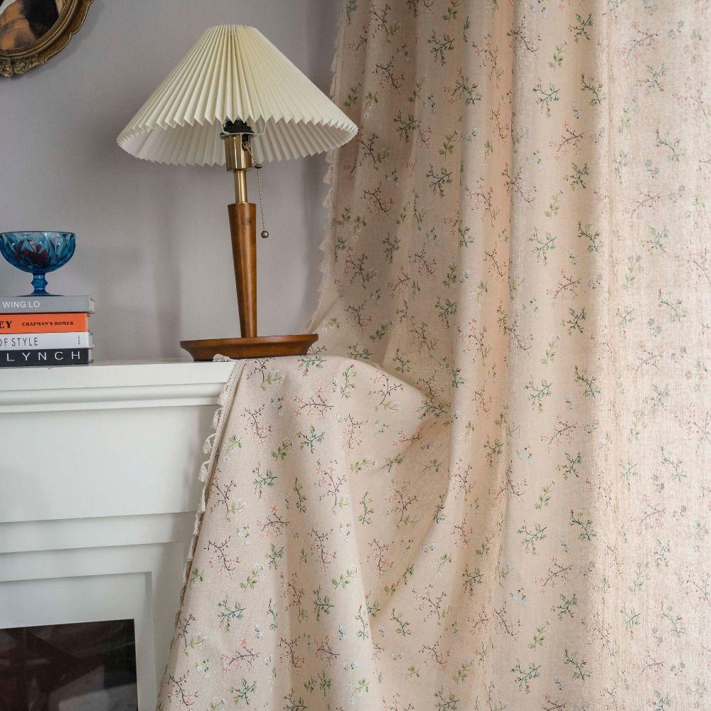

Floral Print Cotton Curtain Elegant Vintage Curtain Tassels Printed Curtain Home Decoration 150x60cm