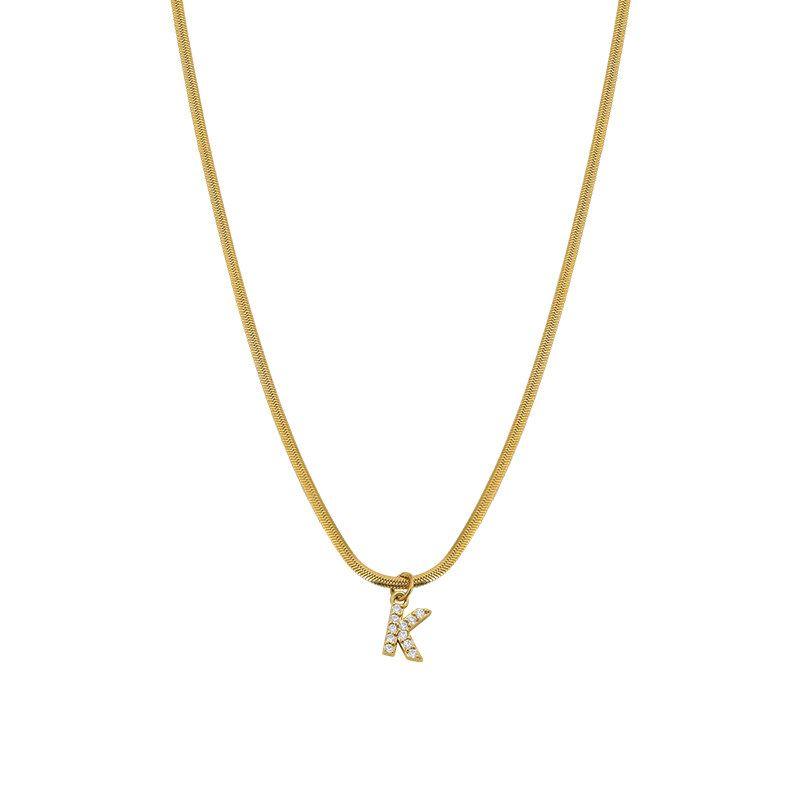 Neckontheline Diamond Letter Necklace European and American Ins Style Simple and Versatile Short Necklace Fine Snake Bones Chain