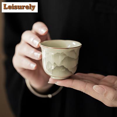 2 buc/lot Retro Cuptor Ru Gură de Floare Ceașcă de Ceai Ceramică Peisaj Mic Ceașcă Unică de Maestru Ceașcă de Degustare Bol de Ceai Cănile Set de Ceai Kung Fu 55ml
