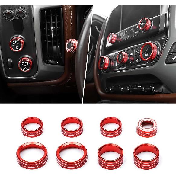 for Silverado Center Console Knob Cover Trim Ring Blue for Chevy Silverado/Suburban/GMC Sierra 2014-2018 Blue Interior Accessories 8pcs