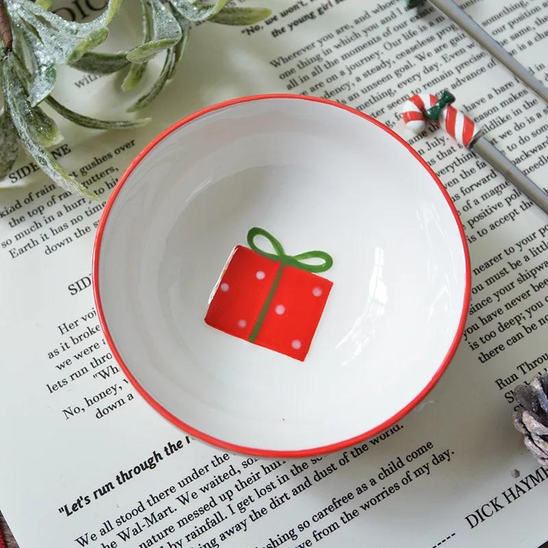 Christmas Day Style Ceramic Dinner Plate Snowman Bells Separator Plate Santa Claus Small Bowl Mug Christmas Ornaments Gifts