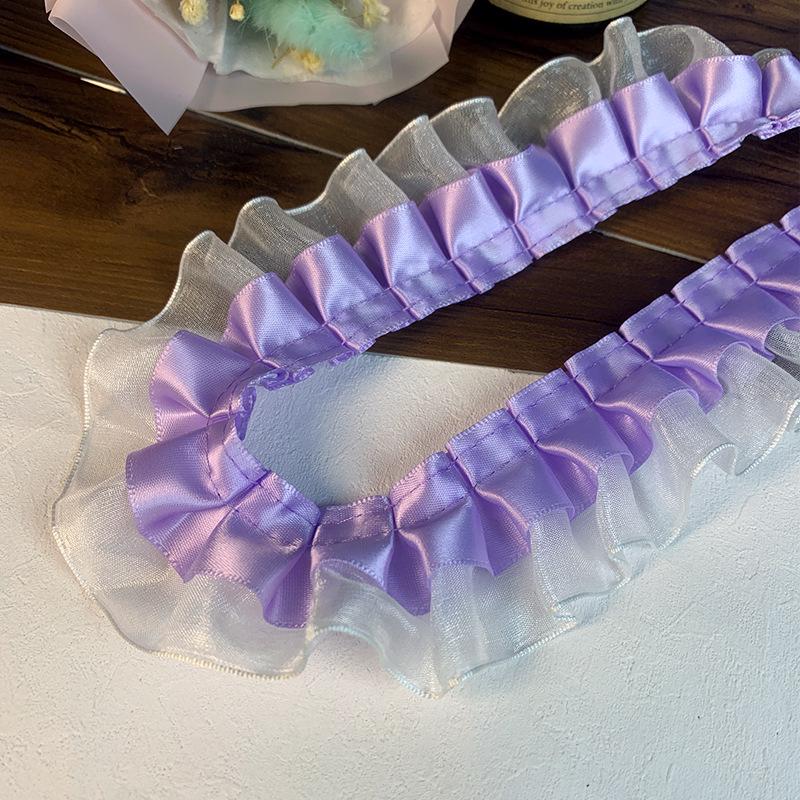 Bordure en Dentelle Plissée Double Couche Premium Ruban de Soie pour Accessoires de Vêtement DIY