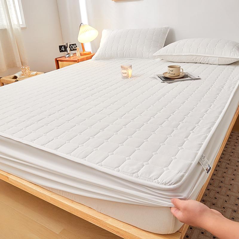 Lenzuolo con Angoli Regolabile in Cotone Laminato Ispessito 160x200, Coprimaterasso Trapuntato, Antipolvere, Tinta Unita