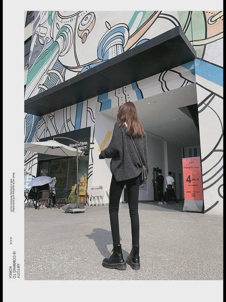 Women's Black High-Waist Slim Fit Elastic Pencil Jeans - 2022 Spring Collection