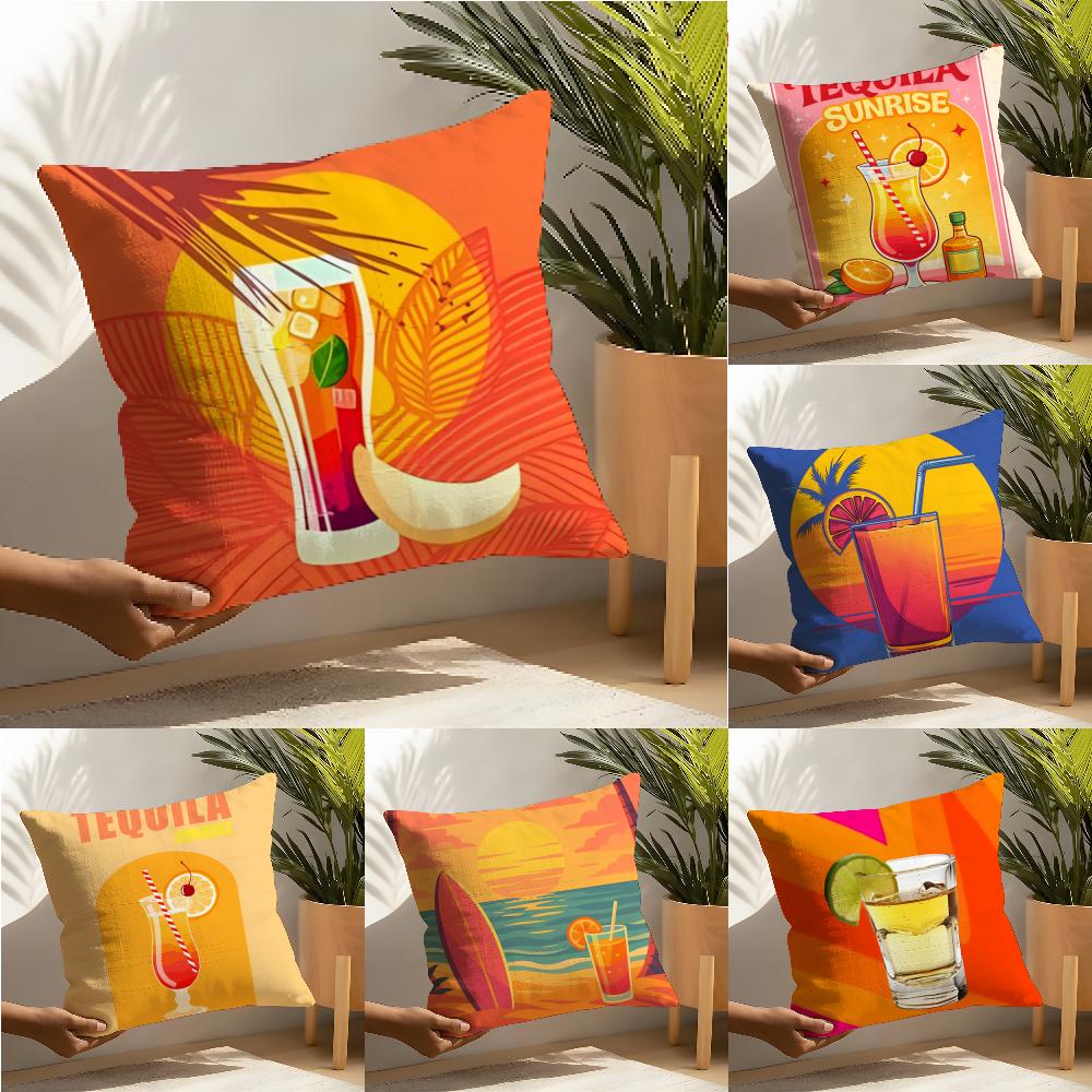 Beautiful T-Tequila Sunrise Cocktail 3 Linen Cushion Covers For Decorative Sofa Home Pillows Case Car Chair Pillows Cases
