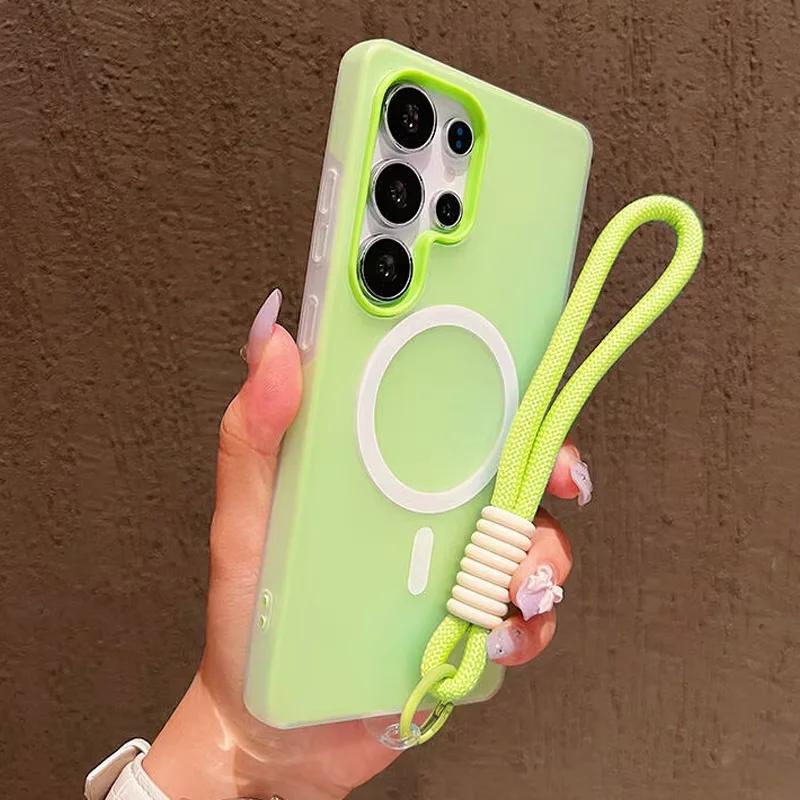 Candy Color Matte For Magsafe Case For Samsung Galaxy S25 S24 S23 S22 Ultra Plus S25Edge S25FE S24FE A17 With Lanyard Soft Cover