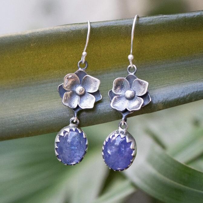 Creative Sapphire Flower Earrings: Elegant, Versatile Women's Jewelry