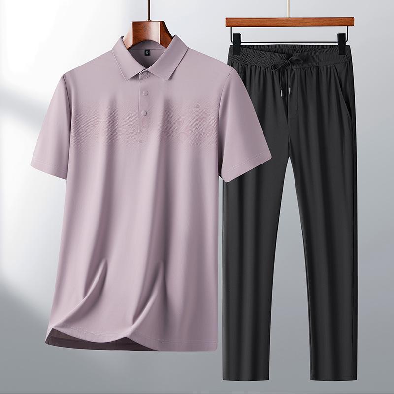 Men's Ice Silk Quick Dry Summer Set: T-shirt & Breathable Long Pants