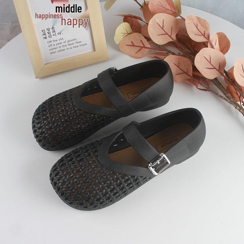 Damsandaler för sommaren, med öppen tå, för fritid - Enfärgade, ihåligt mönster, spännrem