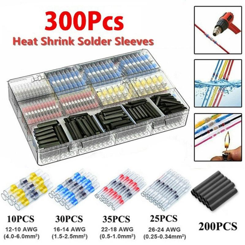50/100/500/800/1200Pcs Heat Shrink Butt Crimp Terminals Waterproof Solder Seal Electrical Butt Connectors Wire Cable Splice