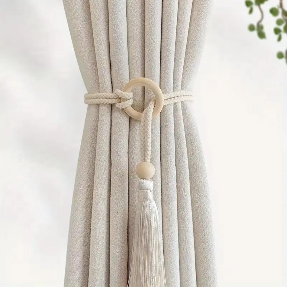 Adjustable Cotton Cord Curtain Tie Bohemian Chic Curtain Tie Straps Log Loop Curtain Buckle Strap Hand Woven