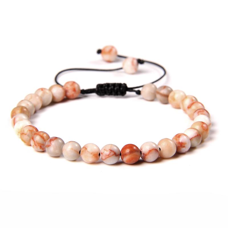 Natural Stone 6mm Beads Bracelet Adjustable Rope String Braided Bracelets For Women Men Amethysts Red Agates Lava Beaded Bangles