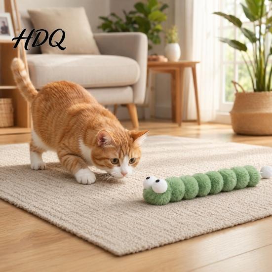 Cat Engagement Toy Plush Caterpillar Toy Stuffed Chew Kitten Kicker Bite Safe with Tail Ball for Biting Kicking Shaking Fun Interactive