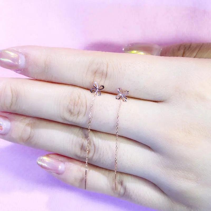 Exquisite Russian 585 Purple Gold Four-Leaf Clover Earline Ins High Value Temperament Versatile Rose Gold Plated Ear Jewelry