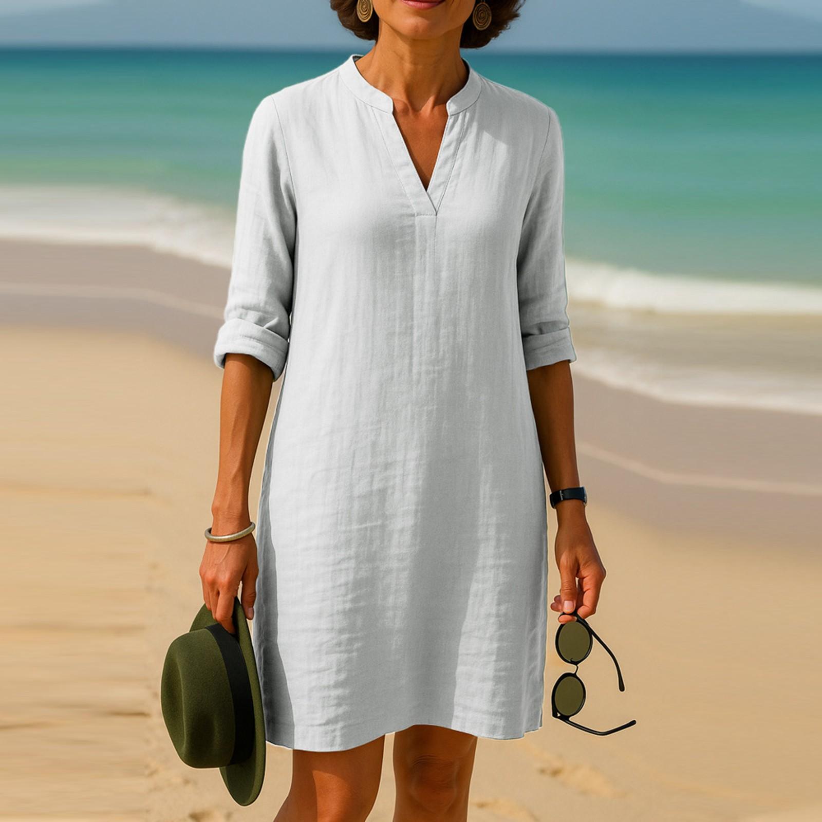 

Повседневное и свободное элегантное платье с V-образным вырезом для женщин XL белый