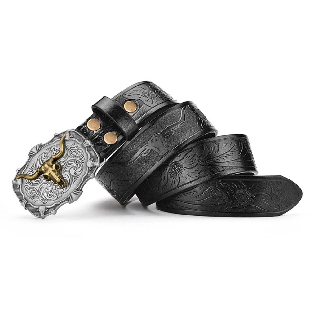 Stylish PU Material Western Cowboy Belt Embossed Design Alloy Buckle Leather Buckle Belts Men s Belt Men