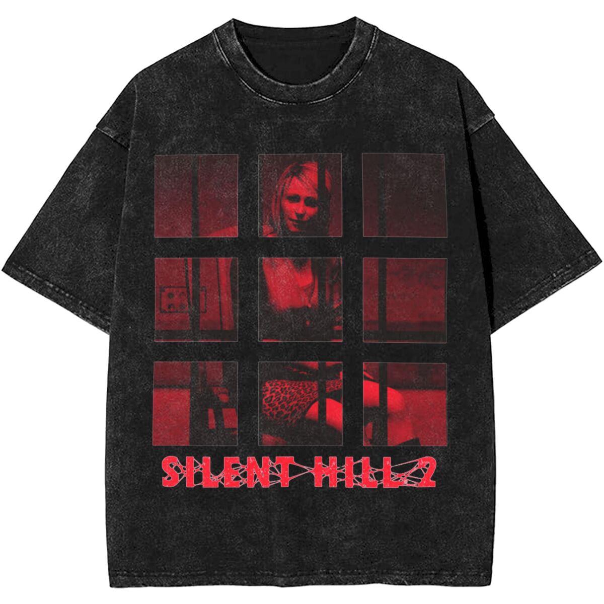 

Vintage Washed Cotton Tshirt Silent Hill Graphic T Shirts Oversized Short Sleeve Tee Shirt Men Women Clothing Cotton Tshirt S