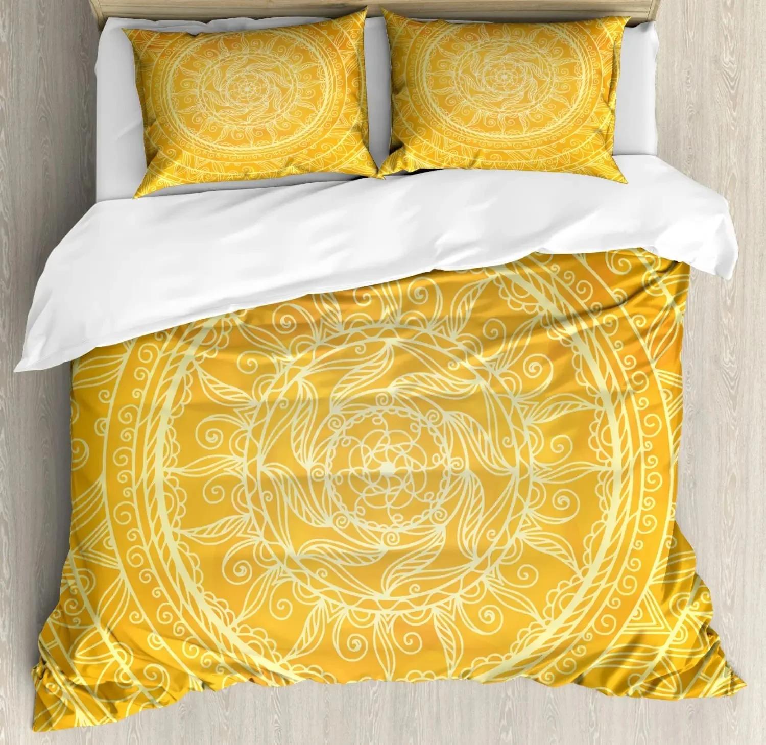 

South Mandala Floral Duvet Cover Set,Vibrant Color Ornamental Illustration Bedding Set Bohemian Mandala Lotus Design Quilt Cover 70x133cm