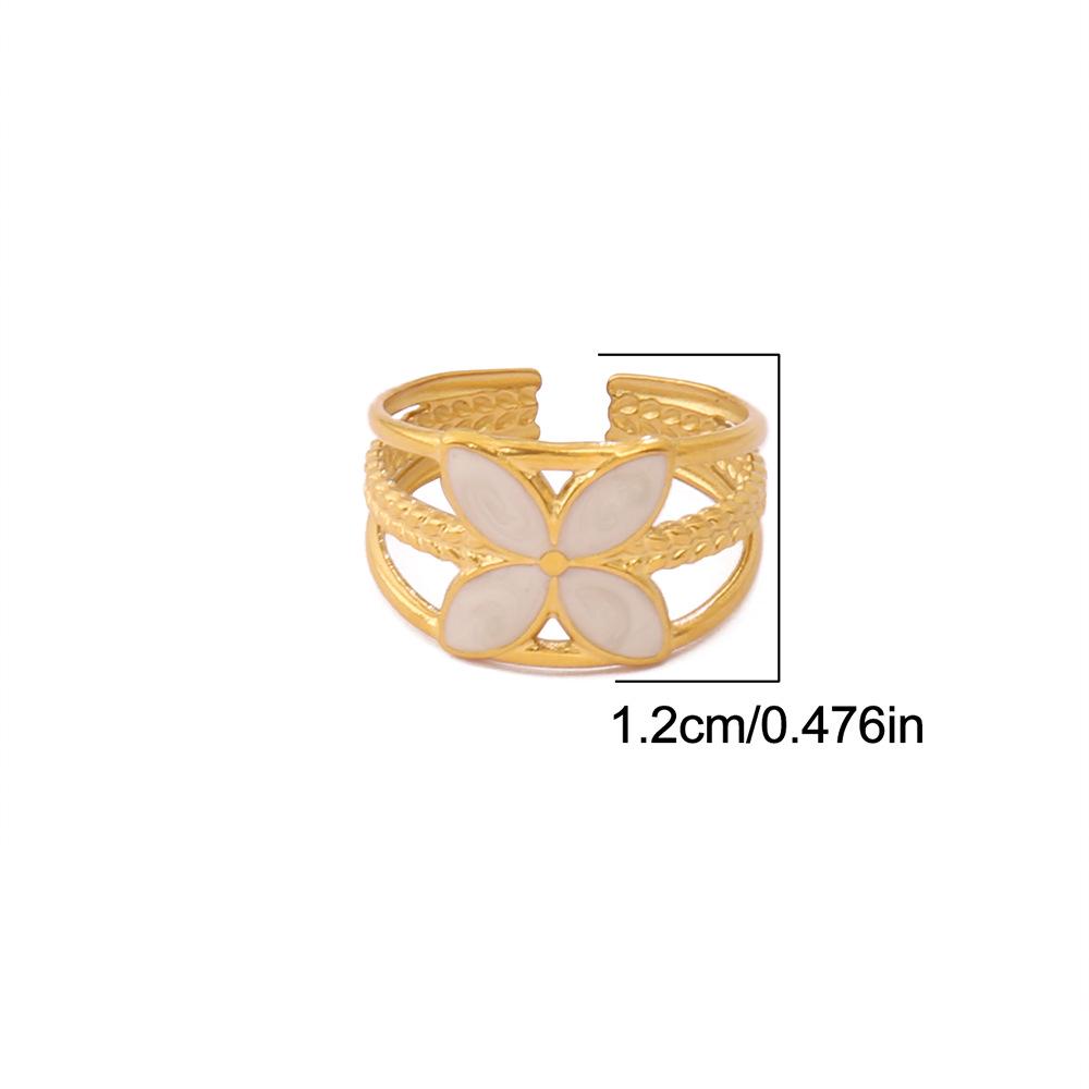 European & American 18K Gold Plated Stainless Steel Flower Resin Open Ring